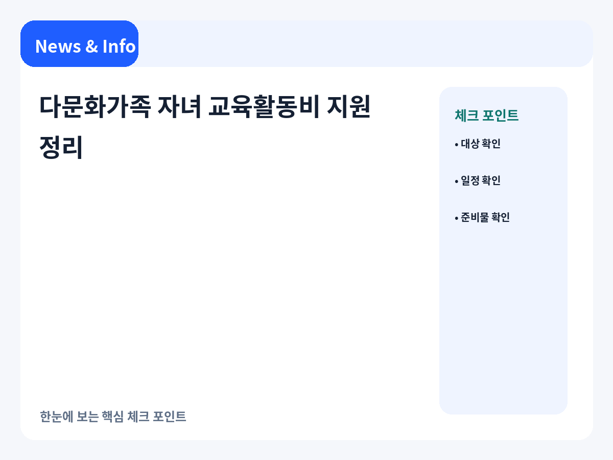 다문화가족 자녀 교육활동비 지원 대상과 금액을 정리한 안내 이미지